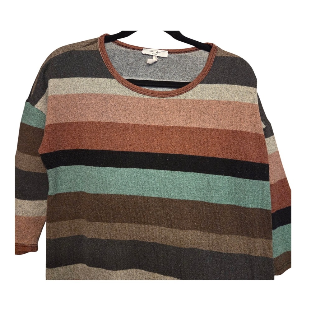 Rue Juju Striped Knit Top Womens Medium Multicolor Boho Soft 3/4 Sleeve Pullover - Picture 2 of 4